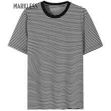 Markless 夏季宽松圆领条纹短袖T恤TXB2656M-1 黑白条 L