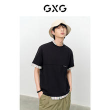 GXG 男装 非正式通勤2.0多色圆领短袖T恤时尚印花 2023夏季新款 黑色 165/S