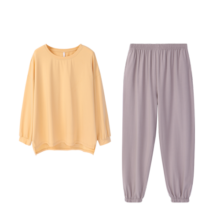 安之伴睡衣女纯棉素色可外穿女士睡衣宽松版舒适休闲套头家居服套装 豆沙（女） S