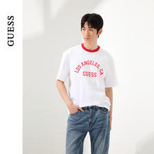 GUESS 盖尔斯 24年夏季男女同款美式复古撞色百搭短袖T恤-MO2K9435K RED-白红 L