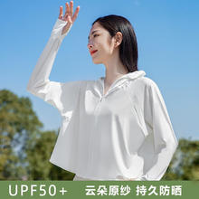 翊尚美 防晒衣女夏季冰丝防紫外线黑胶大帽檐短款外套女士薄款防晒服 霜云白