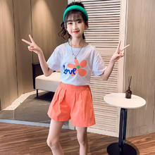小马宝莉 女童套装2024夏装儿童中大童休闲轻薄透气短袖T恤加短裤 2006桔色 130