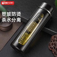 TiaNXI 天喜 茶杯大容量耐摔玻璃杯 商务男士双层水杯塑玻泡茶杯茶水分离杯子