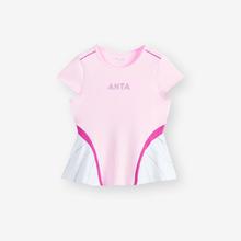 ANTA 安踏 吸湿速干T恤女童短T夏季宝宝夏装荷叶花边下摆T恤弹性安踏童装