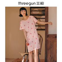 THREEGUN 三枪 睡裙女春夏纯棉新疆棉印花甜美宽松短袖睡衣家居裙夏季薄款 粉草莓（短袖） L