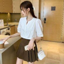 TONLION 唐狮 夏季V领压褶短款上衣