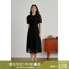 DUSHU 独束 新中式绣花旗袍连衣裙 静谧黑