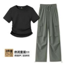 MoFeel 菲尔 正肩短袖t恤女士+工装直筒休闲长裤