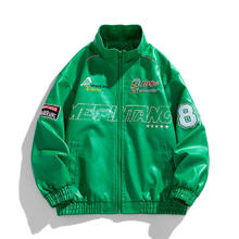 罗冠 2023春秋冬季机车服赛车服PU皮外套男美式潮牌休闲个性潮牌机车款 绿色 M