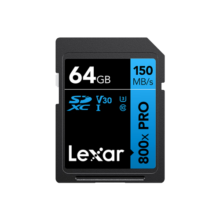 雷克沙（Lexar）64GB SD存储卡 读150MB/s U3 V30 入门相机内存卡 高速性能 随心畅拍（800x PRO）