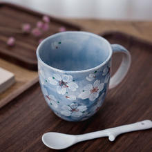 优器生活美浓烧日本进口手绘樱花马克杯陶瓷杯日式简约茶杯杯子 手绘樱花纹