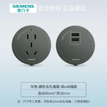 SIEMENS 西门子 轨道插座 圆形五孔插座适配器 双usb插座适配器 灰色