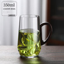 LFDJ 日式茶杯加厚耐热玻璃杯泡绿茶专用男士高档带把手水杯家用绿茶杯 透明胡桃木把绿茶杯