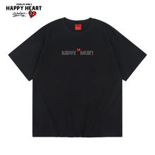 CHARLES JANG'S HAPPY HEART 查尔斯桃心 cleanfit简约桃心字母纯棉T恤基础款宽松休闲情侣男女同款短袖 黑色
