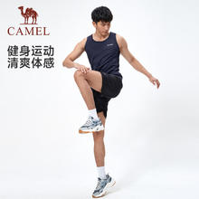 CAMEL 骆驼 运动篮球背心套装T恤速干男夏健身跑步无袖短裤两件套训练衣 J4YD11128123-2，藏蓝+黑色 XL