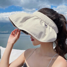 Plus会员：沧沐布伊 黑胶贝壳帽空顶帽 夏户外沙滩太阳帽 遮脸遮阳帽 白色
