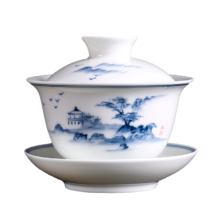 百亿补贴：MULTIPOTENT 功夫茶具 三才盖碗 手绘青花山水薄胎瓷