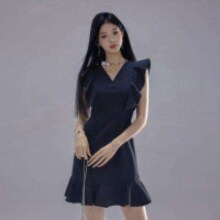 9日10点开始：LA CRAWFISH 夏季双V领高腰荷叶边连衣裙 ACQ0811Q