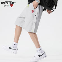 CHARLES JANG'S HAPPY HEART 查尔斯桃心 休闲短裤男夏季男款侧开排扣运动篮球中裤男士潮流百搭直筒五分裤