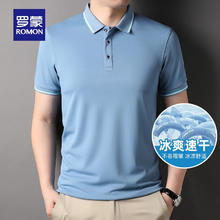 ROMON 罗蒙 凉感冰丝休闲纯色POLO薄款上衣 1406灰蓝 175（适合130-140斤）