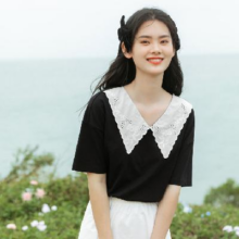 5日10点：INMAN 茵曼 撞色V领短袖T恤女时尚文艺百搭休闲上衣