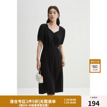 DUSHU 独束 大码女装优雅赫本风简约大气连衣裙夏装飘逸中长款小黑裙
