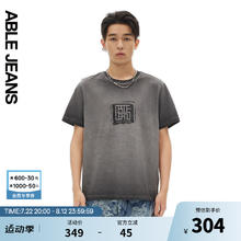 ABLE JEANS 欧帛牛仔 24夏季中国想象玉落青龙新中式图案男士短袖T恤 古黑 S