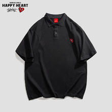 CHARLES JANG'S HAPPY HEART 查尔斯桃心 短袖POLO衫男女同款爱心logo刺绣纯色简约宽松青年潮流百搭打底衫