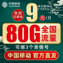 中国移动 畅名卡 9元月租（80G流量+本地号码+赠40元E卡）畅享5G