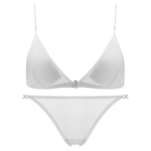 Glambody新款小胸聚拢内衣女薄款无钢圈三角杯胸罩前扣性感法式文胸套装682132 白色套装 70A