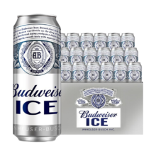 PLUS会员：Budweiser 百威 冰啤拉格啤酒经典醇正500ml*18听啤酒整箱装
