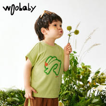 woobaby 儿童t恤冰氧吧短袖23夏季新品男童女童宝宝印花静音魔术贴上衣 赛博青柠 80cm(静音魔术贴)