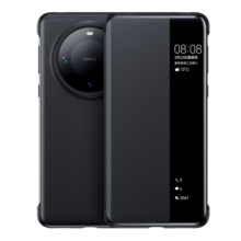 ESCASE 华为Mate60Pro手机壳翻盖保护套 智能视窗免翻盖接听全包防摔高档皮纹手感限量外壳炫黑