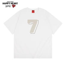 CHARLES JANG'S HAPPY HEART 查尔斯桃心 夏季cleanfit简约7印花重磅纯棉T恤美式休闲短袖情侣男女同款短袖 白色 M