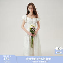 范思蓝恩 法式波点气质显瘦高级感A字连衣裙2024夏季新款裙子12203 白底黑波点 XS