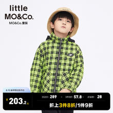 Little MO&CO. little moco童装22春装新款男儿童格子外套连帽夹克纯棉开衫 绿黑格 110/56