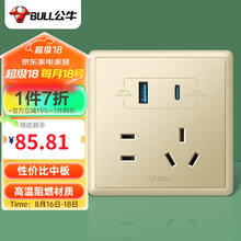 BULL 公牛 开关插座 五孔插座带USB+Type-C30w快充 86型面板G36E537A 金