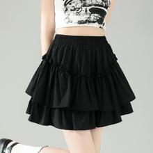 HSTYLE 韩都衣舍 纯色蛋糕裙抽褶花边设计百搭甜美百搭24夏季短裙松紧腰半截裙