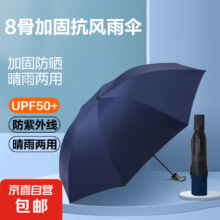 手动折叠雨伞男女晴雨伞两用防晒遮阳黑胶伞超大号 8骨黑胶手动晴雨伞B款藏青色