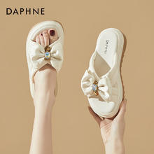 DAPHNE 达芙妮 一字拖鞋女外穿时尚蝴蝶结厚底舒适凉拖鞋女4623303029 米色 40