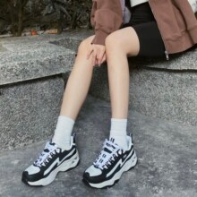 斯凯奇女鞋官方旗舰四代闪电熊猫鞋黑白厚底老爹鞋新款休闲运动鞋
