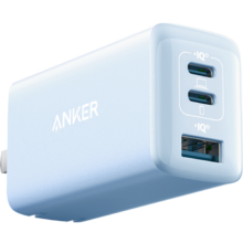 PLUS会员：ANKER安克氮化镓充电器GAN2 65W三口大功率快充 充电头蓝色