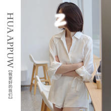 HUAAPPUW 画朴 轻薄白色衬衫短裤套装女装2024秋季新款长袖设计感防晒两件套
