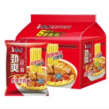康师傅方便面【劲爽系列5袋】红烧牛肉面465g??