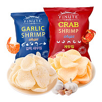 FINUTE 进口韩国趣莱福网红追剧膨化零食蒜蟹味鲜虾片香脆薯片小吃82g×2包