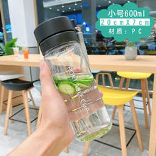 景盏 随行杯家用塑料杯学生水杯女随手杯韩版可爱茶杯喝水杯 600ml 透明黑色 PC杯