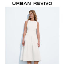 URBAN REVIVO 女装时尚休闲简约压褶长款无袖连衣裙 UWH740026 米白 M