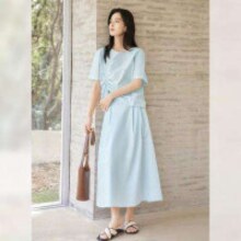 对白 A字裙两件套女式休闲套装 EDZ080L