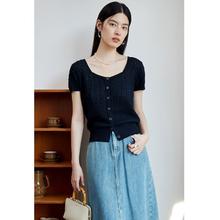 DUSHU 独束 大码女装赫本风短袖针织衫2024夏季新款气质简约显瘦方领小衫