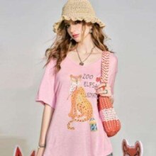 ELF SACK 妖精的口袋 24年夏款v领宽松显瘦T恤女百搭短袖上衣